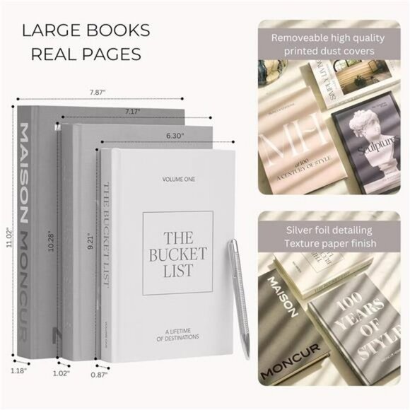 Decorative Coffee Table Books Neutral Aesthetic Shelf Decor Blank Pages Set - Picture 2 of 7